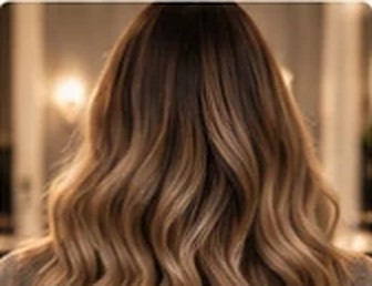 Balayage caramelo com ondas suaves, vista de costas